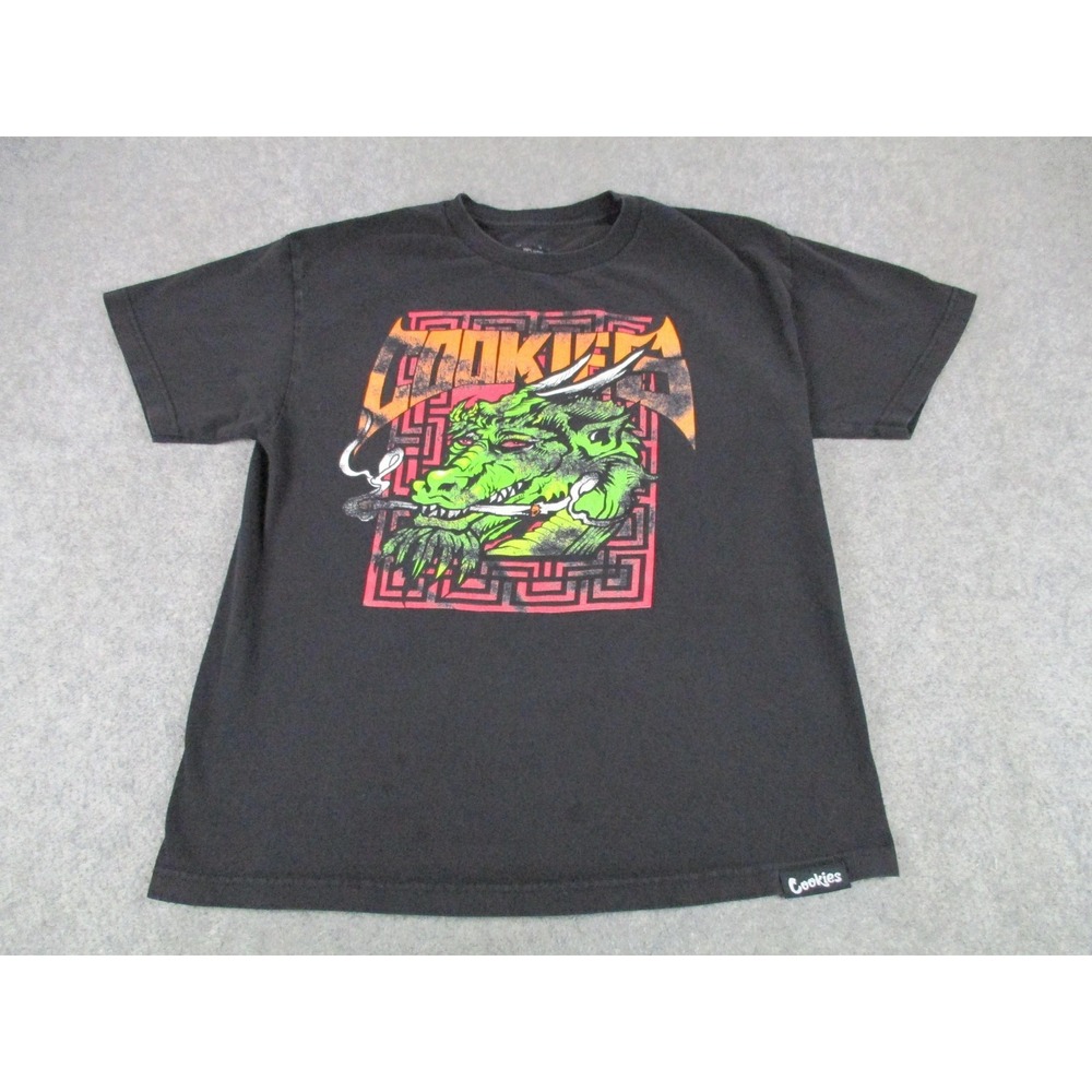 Cookies SF Shirt Mens Medium Black Green Smoking Dragon‎ Graphic Street Wear Tee